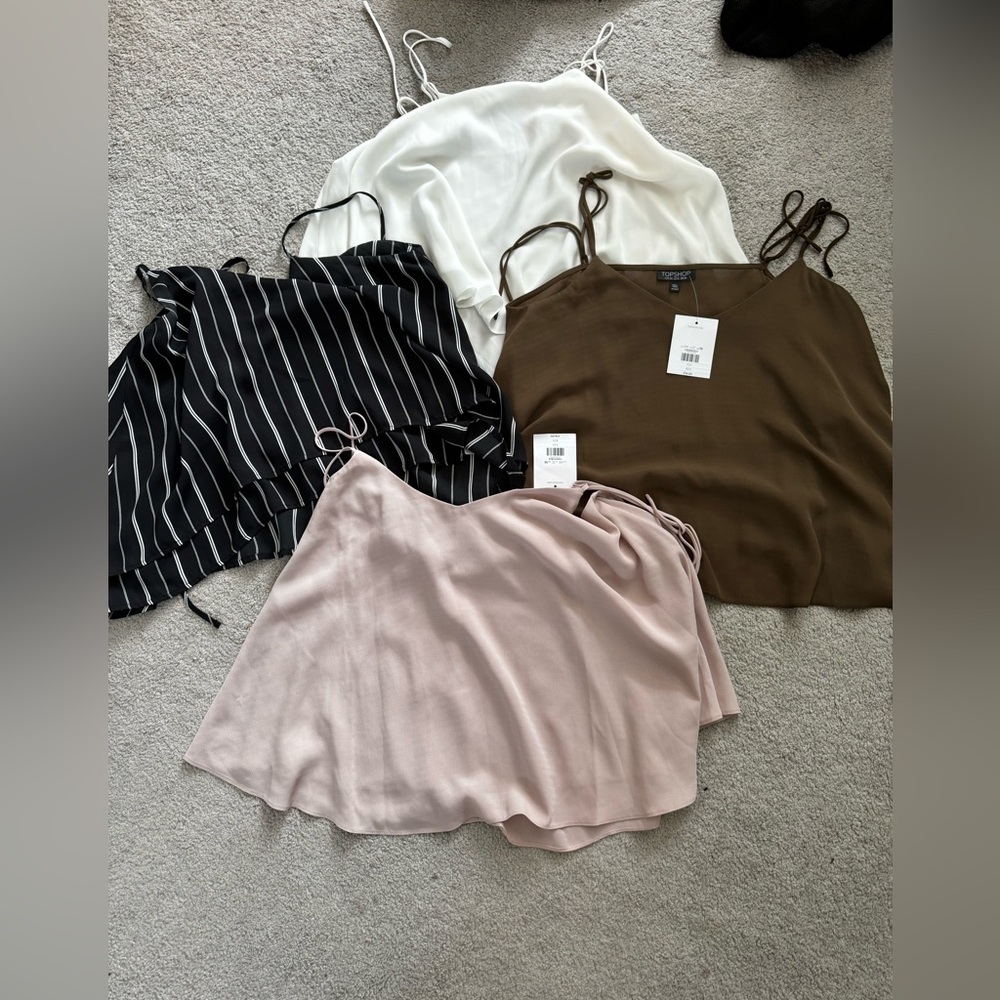 Lot of 4 flowy topshop tank tops, white green blush striped